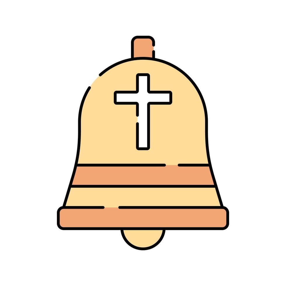 Church Bell Flat design style, a golden bell with a cross, representing church ceremonies and celebrations, perfect for Easter visuals, faith-based projects, and festive graphics. vector