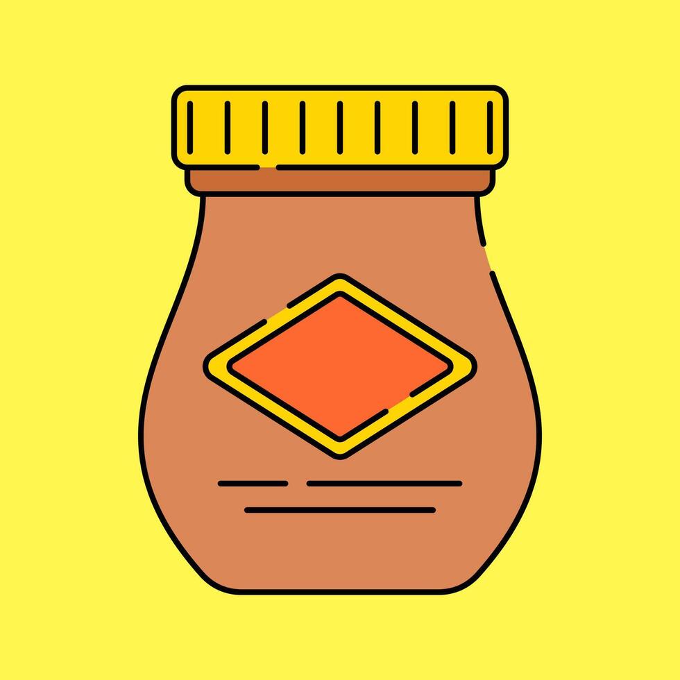 Vegemite Jar Flat design style, brown jar with yellow lid, representing popular Australian spread, ideal for food-related designs, cultural themes, and branding visuals. vector