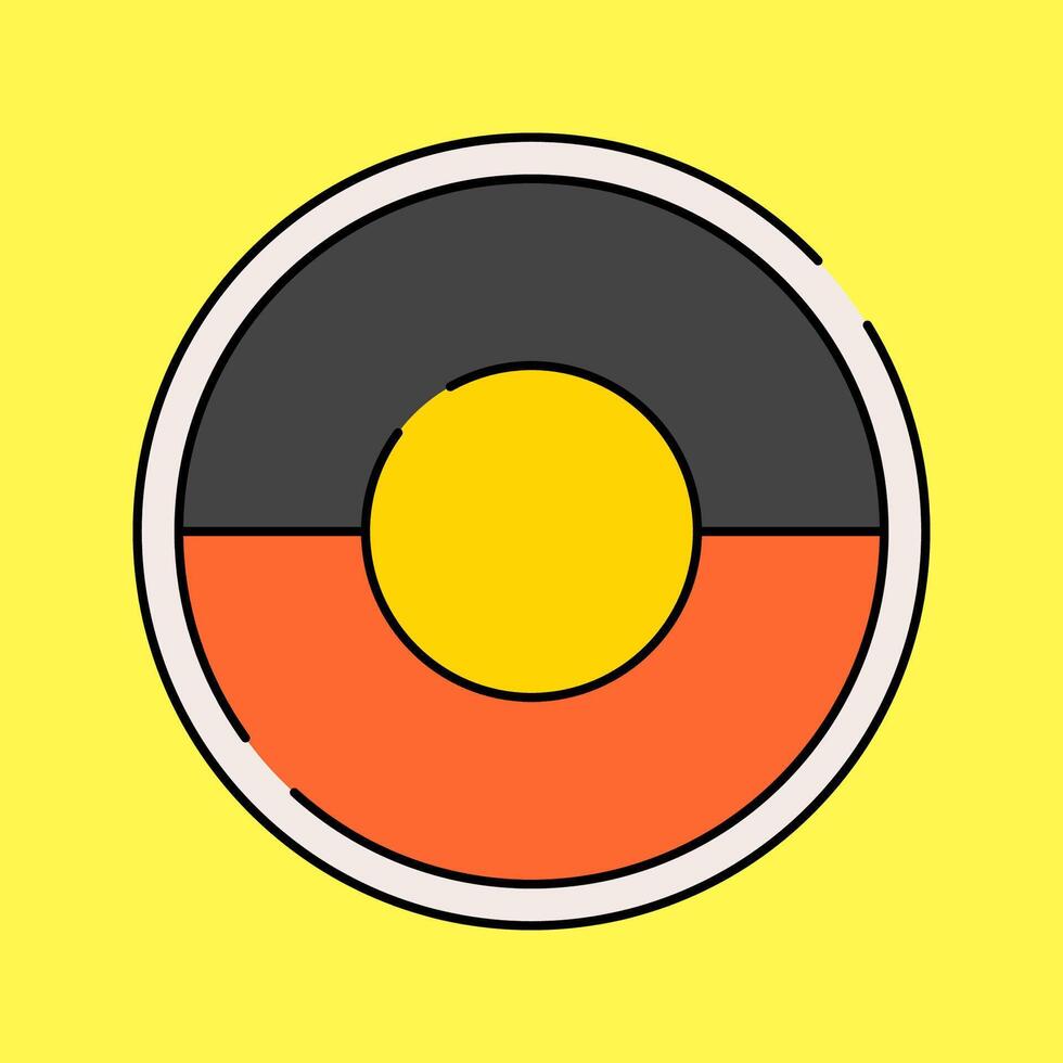 Aboriginal Flag Flat design style, circular flag with black, red, and yellow, symbolizing Indigenous Australians, ideal for cultural projects, history visuals, and awareness campaigns. vector