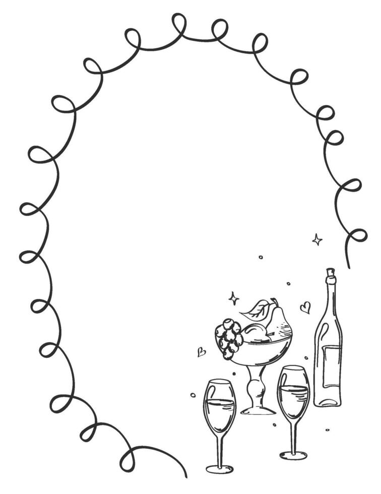 Elegant vintage framed menu template with hand drawn fruit and wine,invitations,greeting cards.Vintage drawn sketch illustration. illustration vector