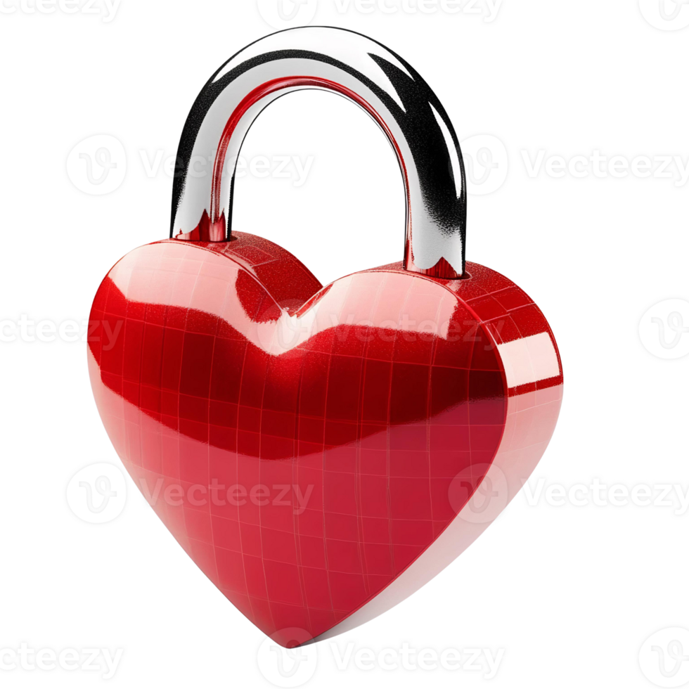 Secure Heart Lock 3D Design on Transparent Background png