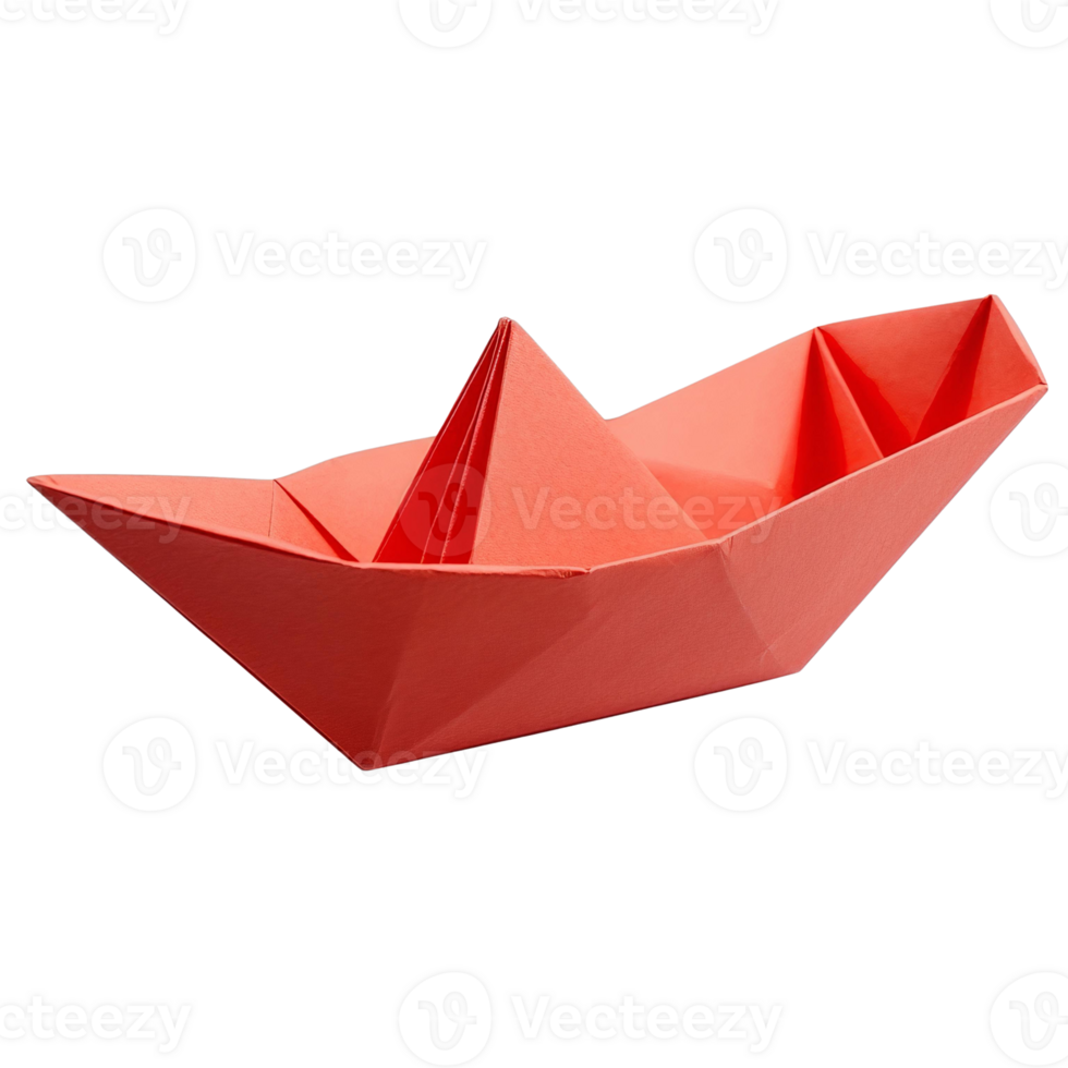 Red origami paper boat on transparent background png