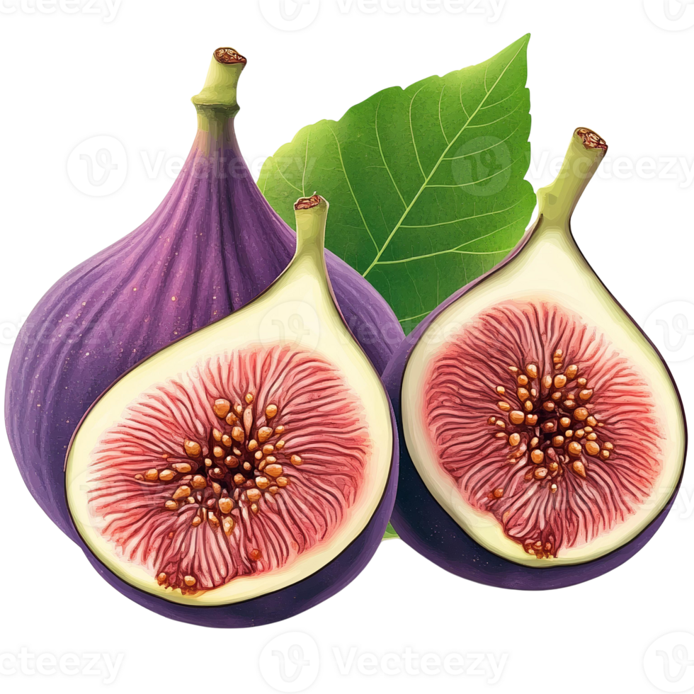 Purple figs with leaf on transparent background illustration png