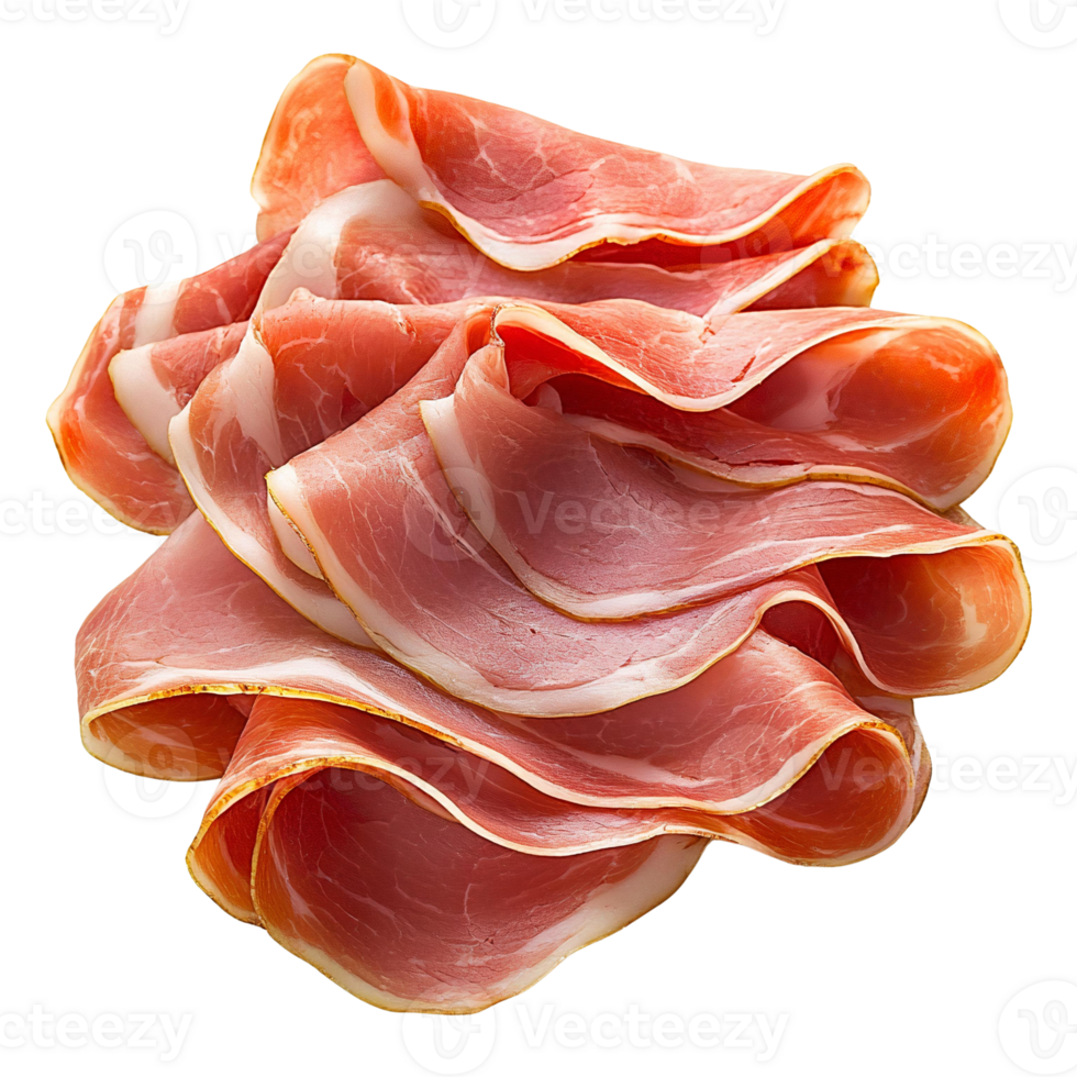 Delicious thinly sliced ham on transparent background png
