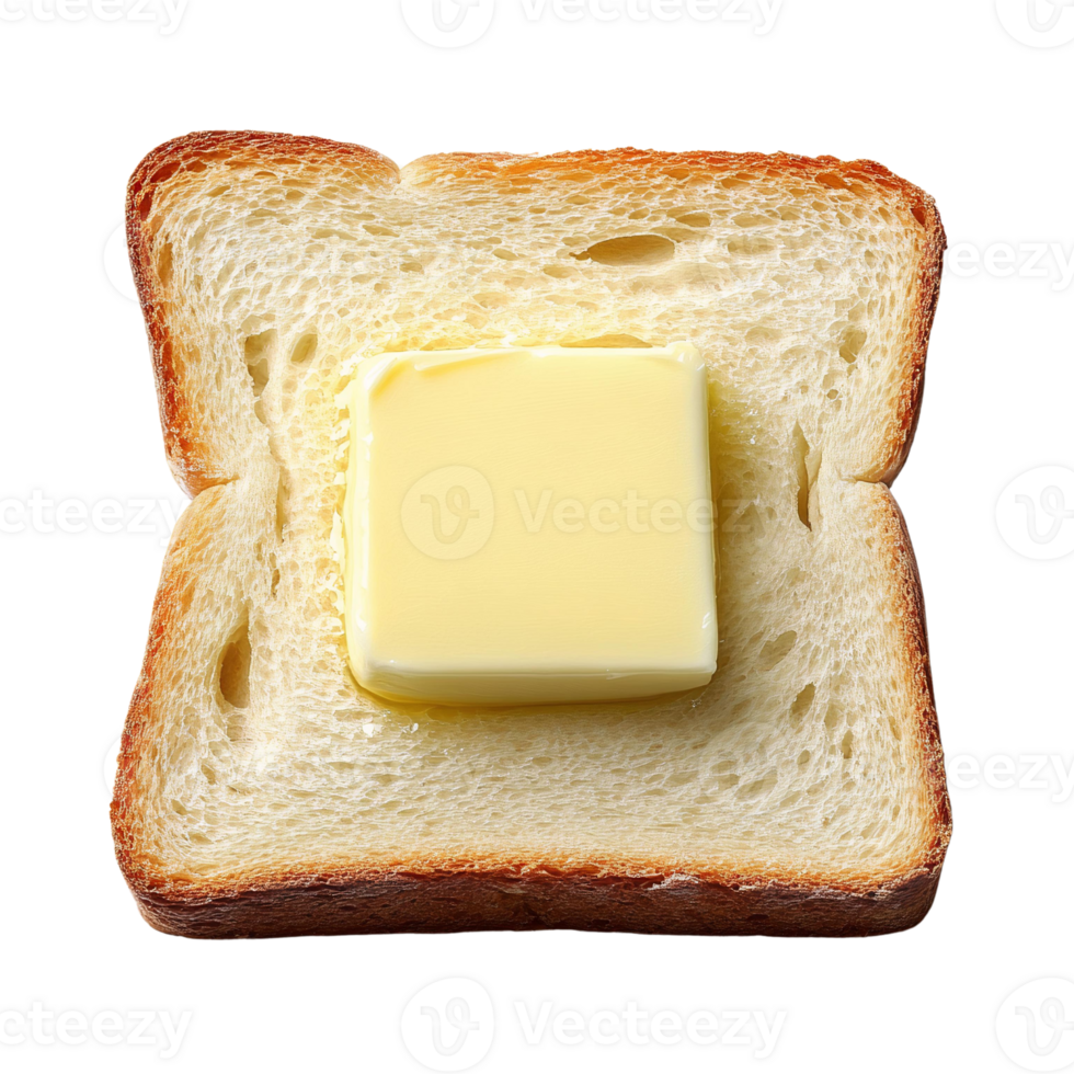 Butter on toast square slice isolated on transparent background png