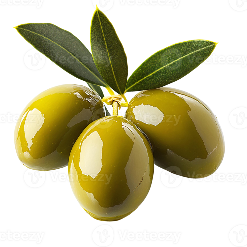 Fresh Green Olives with Leaves on Transparent Background png