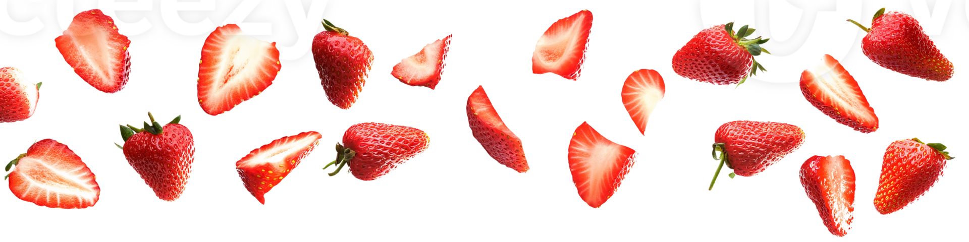 Red strawberries falling on transparent background png