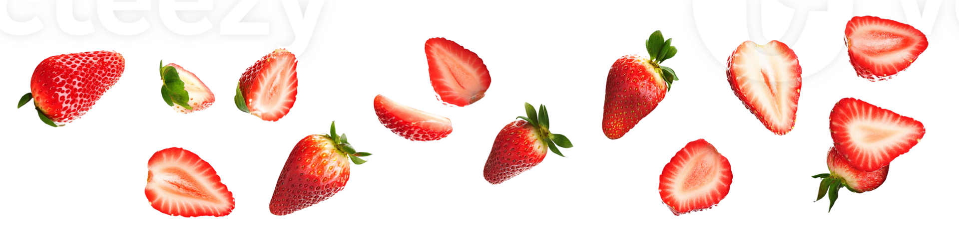 Fresh Strawberries Dropping in Mid-Air on Transparent Background png