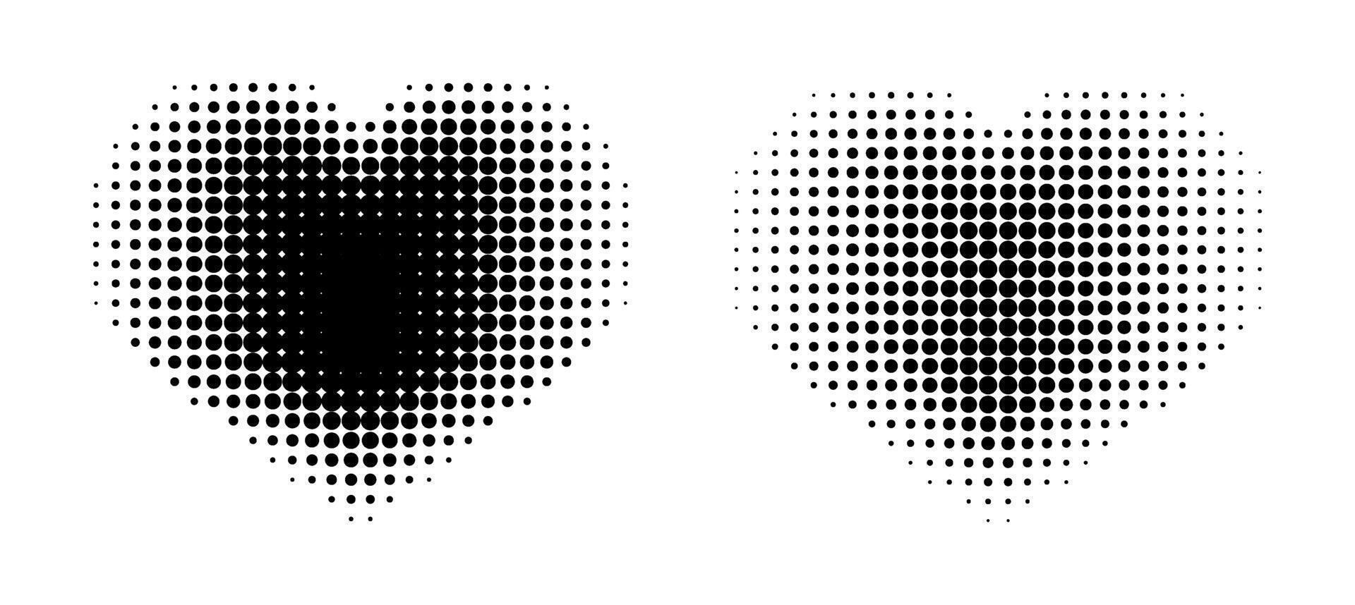 Set of Black dot halftone in Heart shape, element. vector