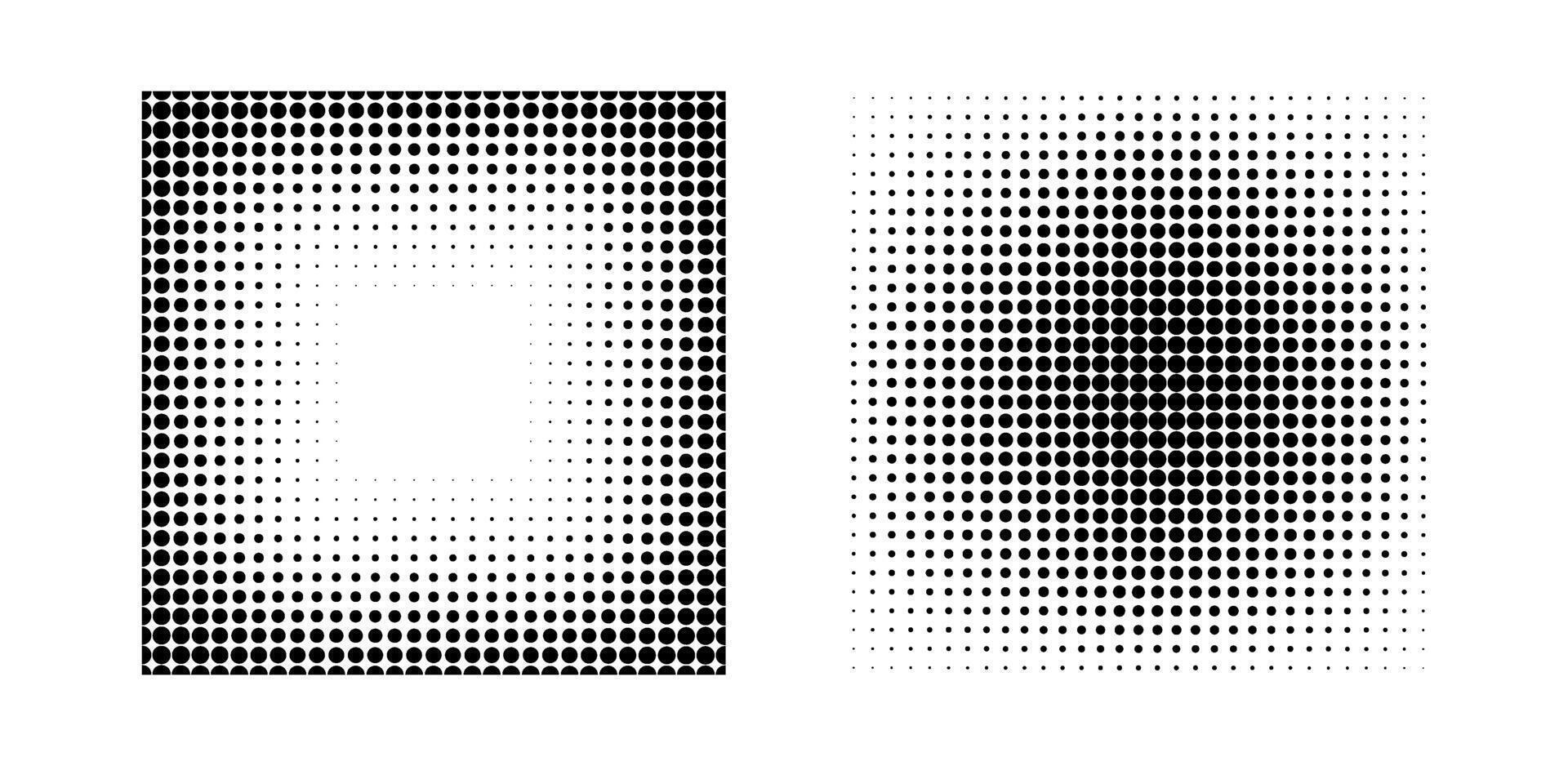Set of Black dots halftone in Square frame, element. vector
