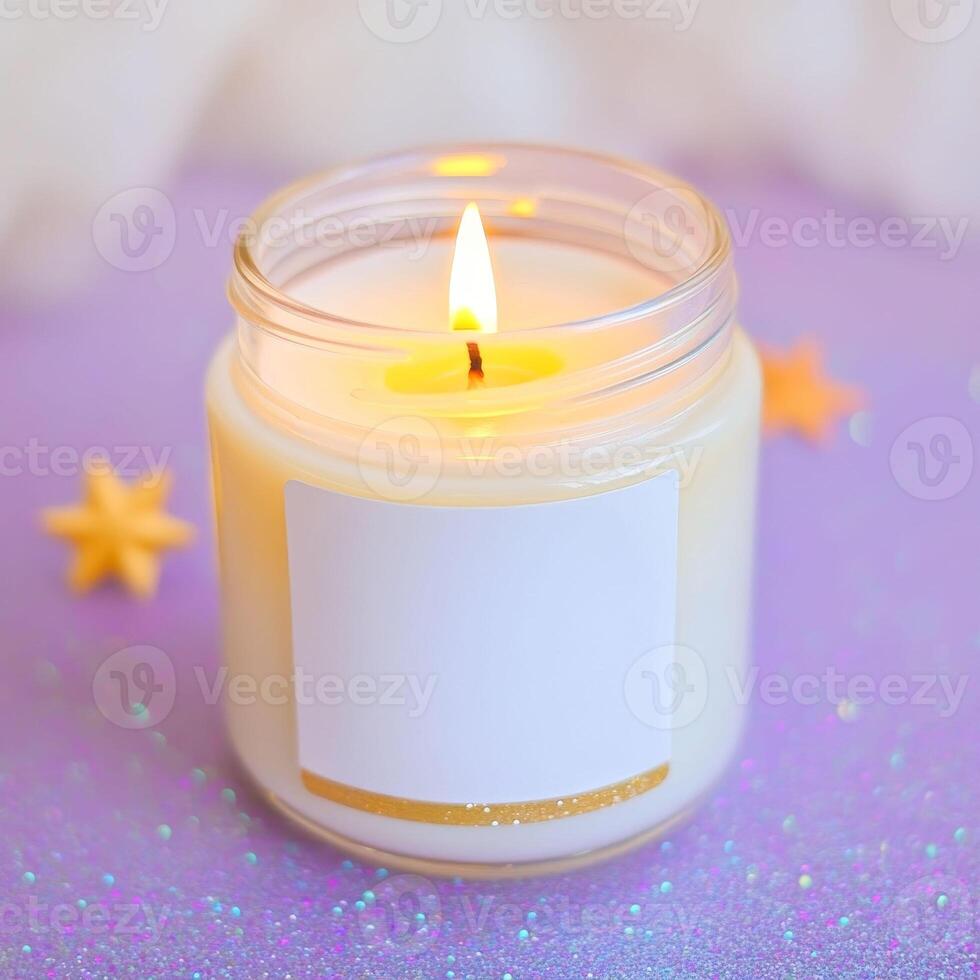 Glowing Scented Candle in Glass Jar with Celestial photo