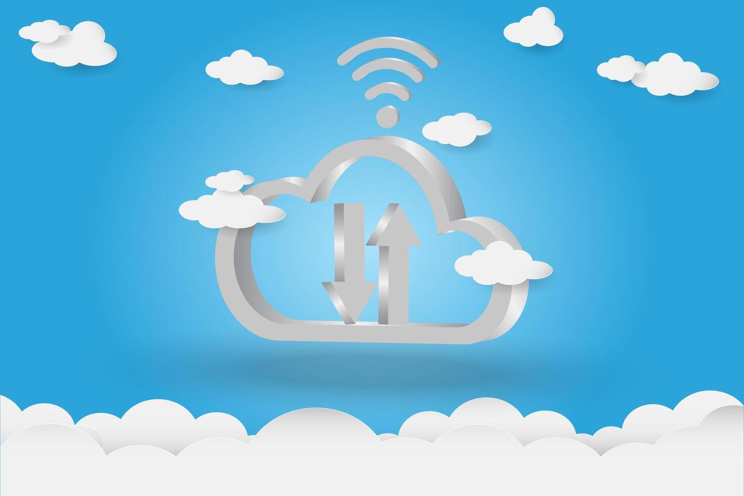illustration of big cloud symbol on blue background vector