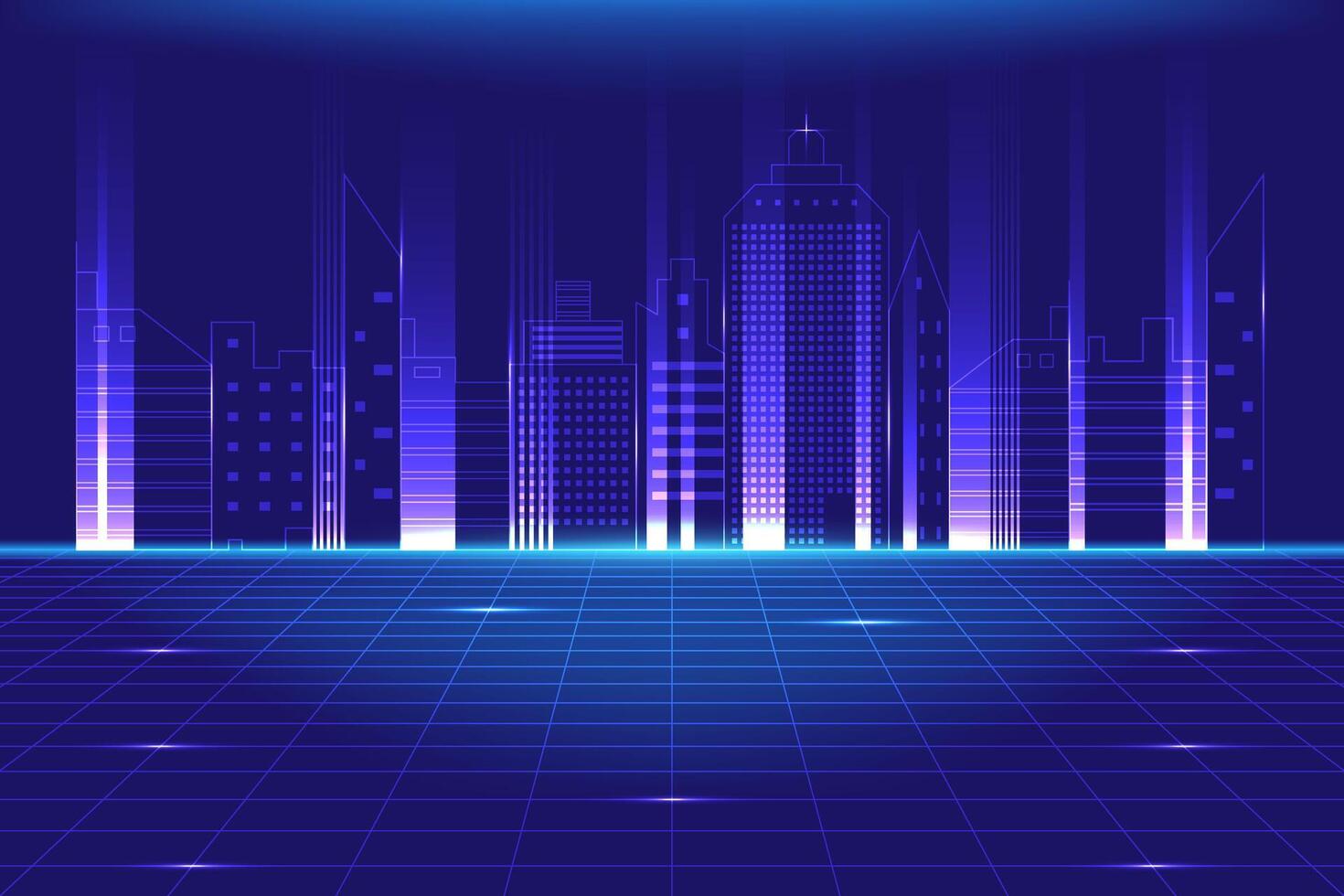 illustration of cityscape with neon light effect background vector