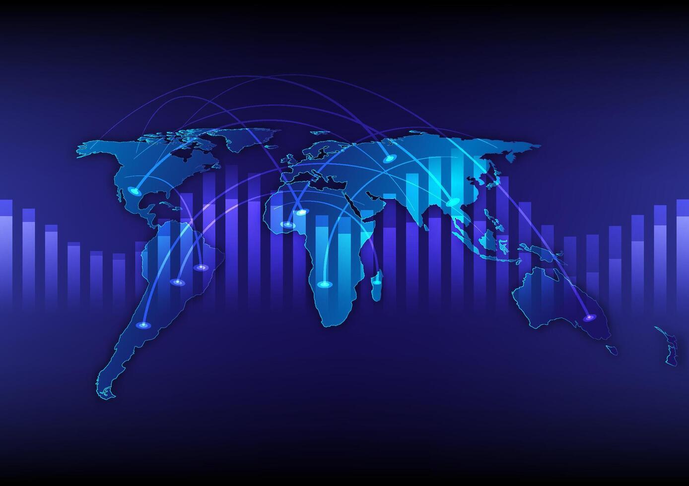 global connection There is a graph on a blue background. vector