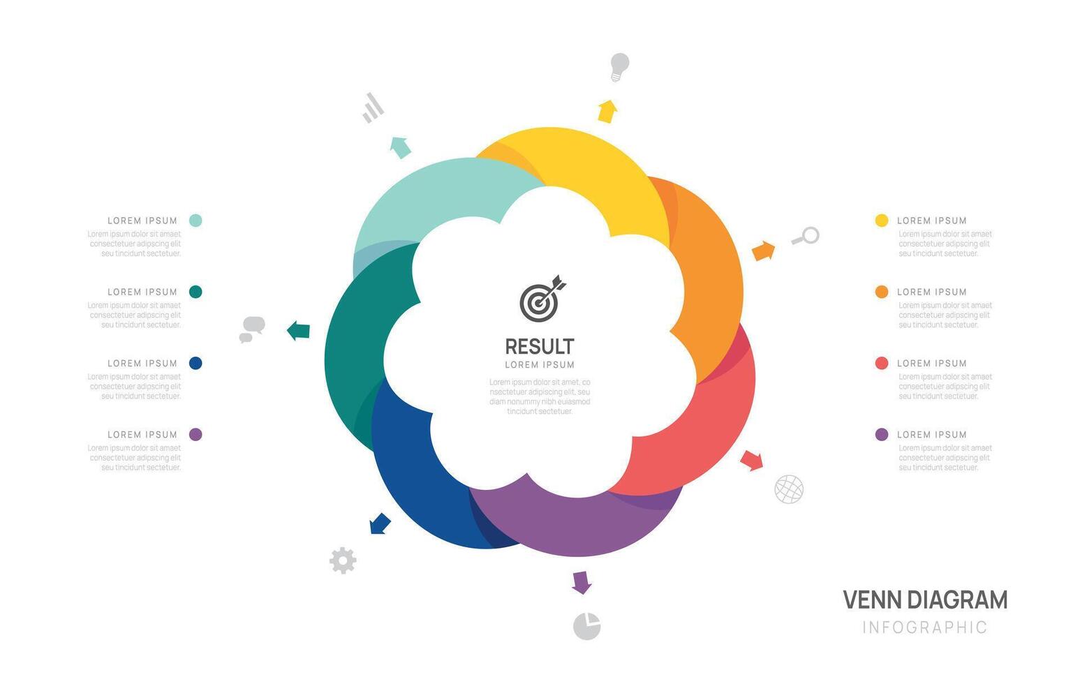 Venn diagram infographic template for business presentation 7 steps illustration. vector