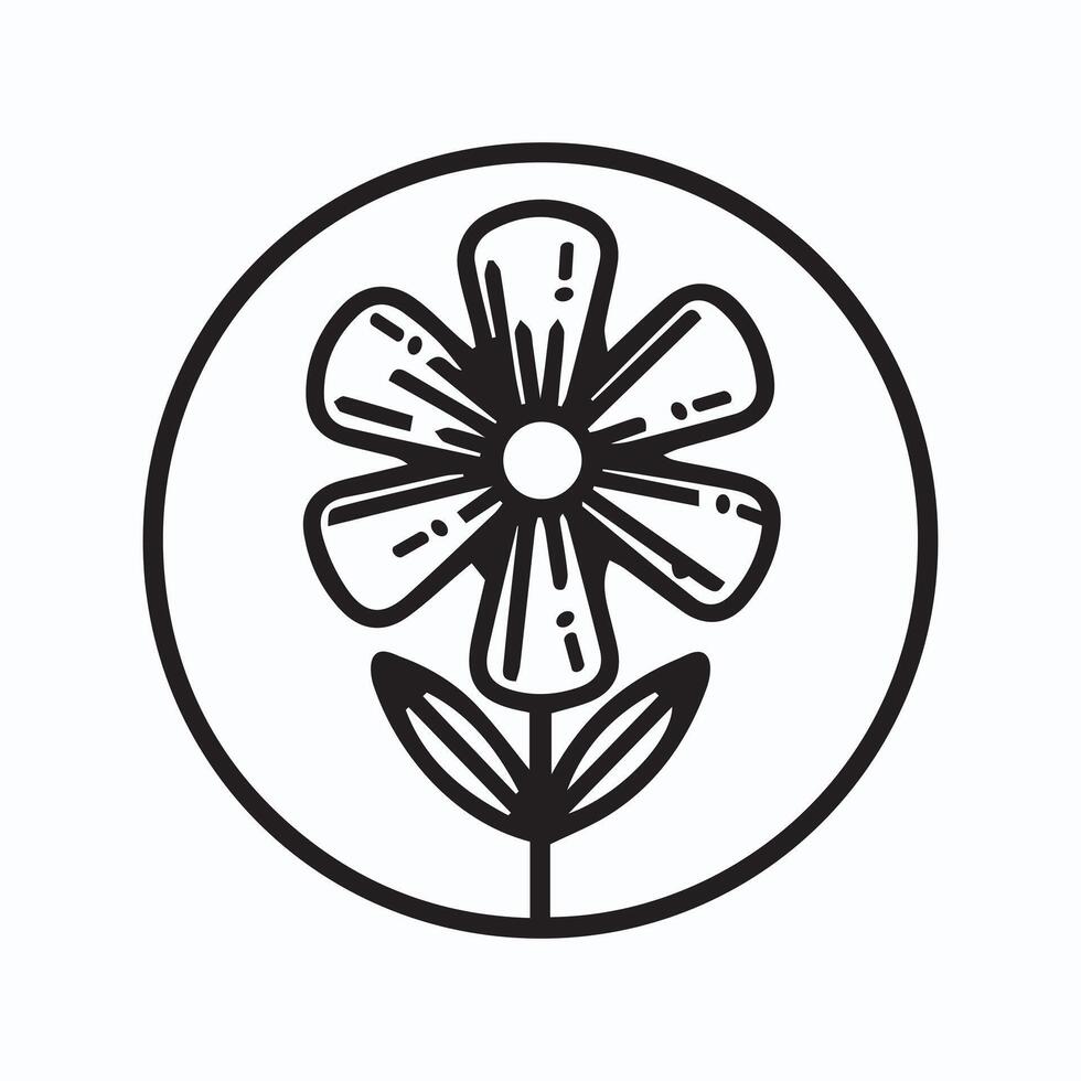 Floral Circle Icon - Elegant Botanical Line Art vector