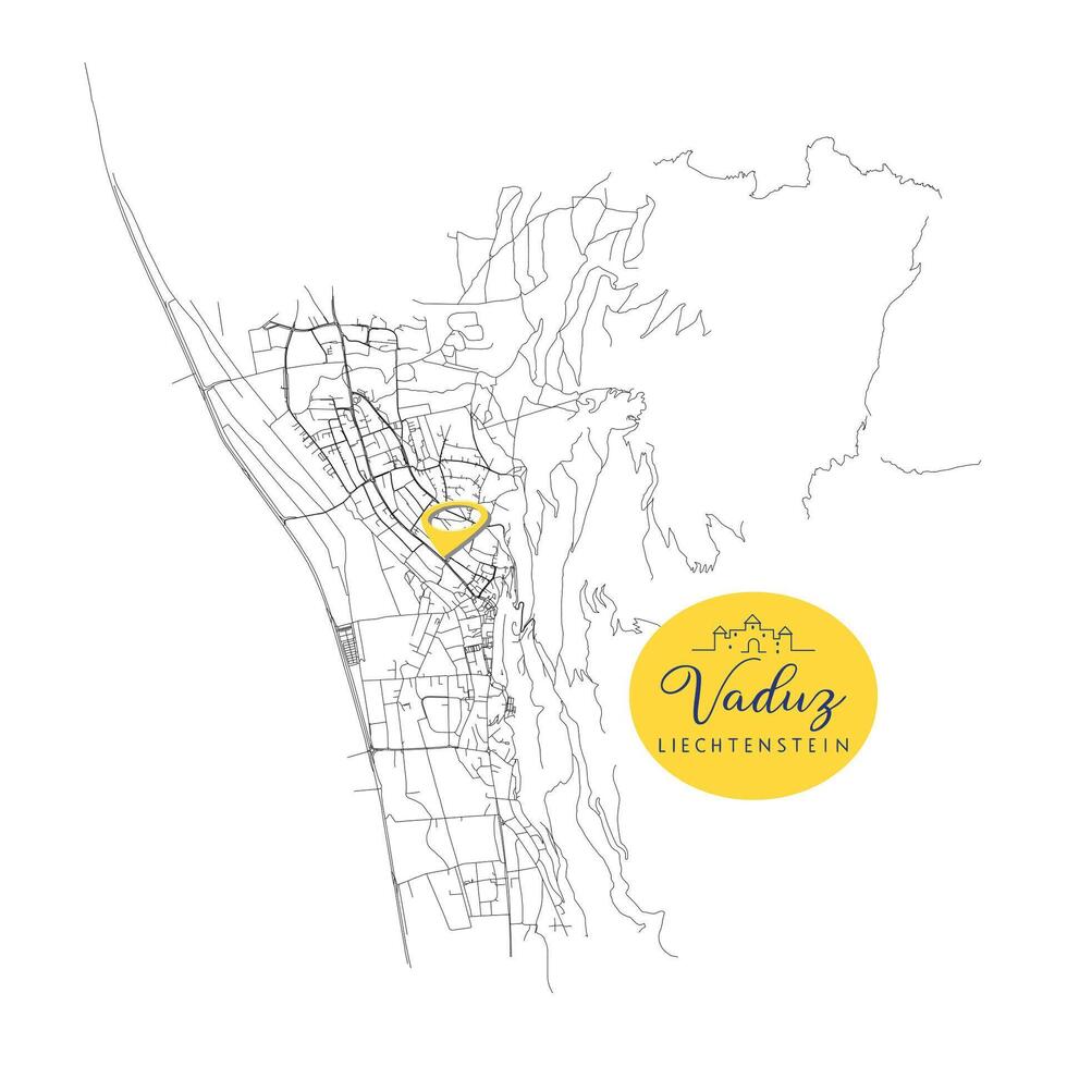 Vaduz capital city of Liechtenstein,Urban Streets Roads Map with city center location pin, illustration element image vector
