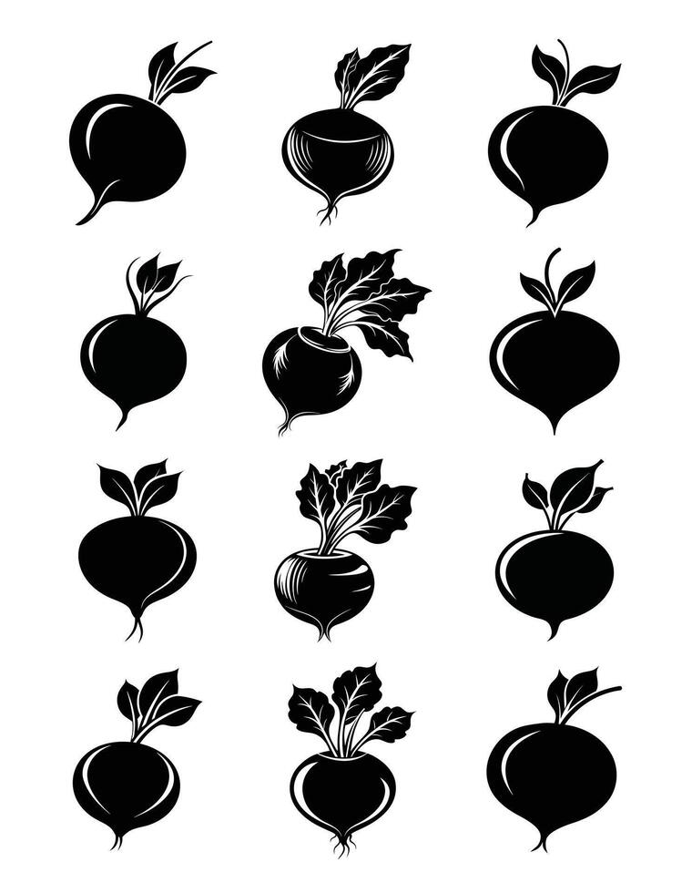 Black and white beet icons set vector