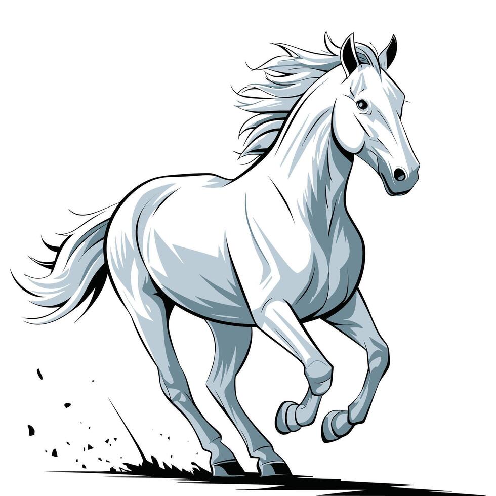 A white horse running on a white background vector