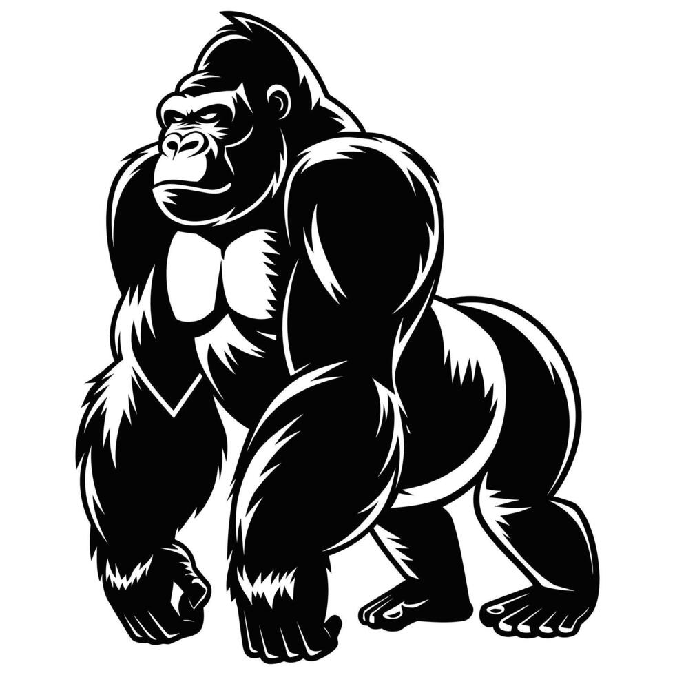 Powerful Gorilla Standing in Minimalist Design. vector