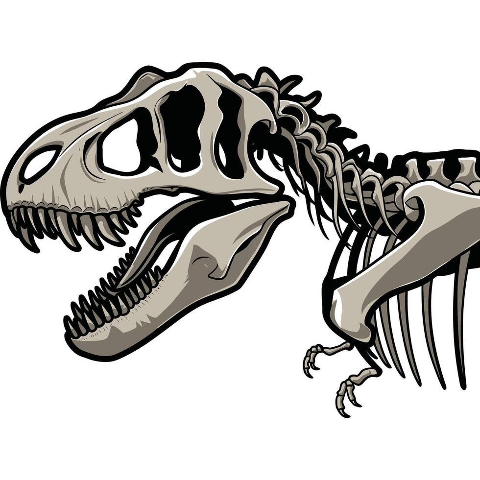 A t - rex skeleton with its mouth open vector