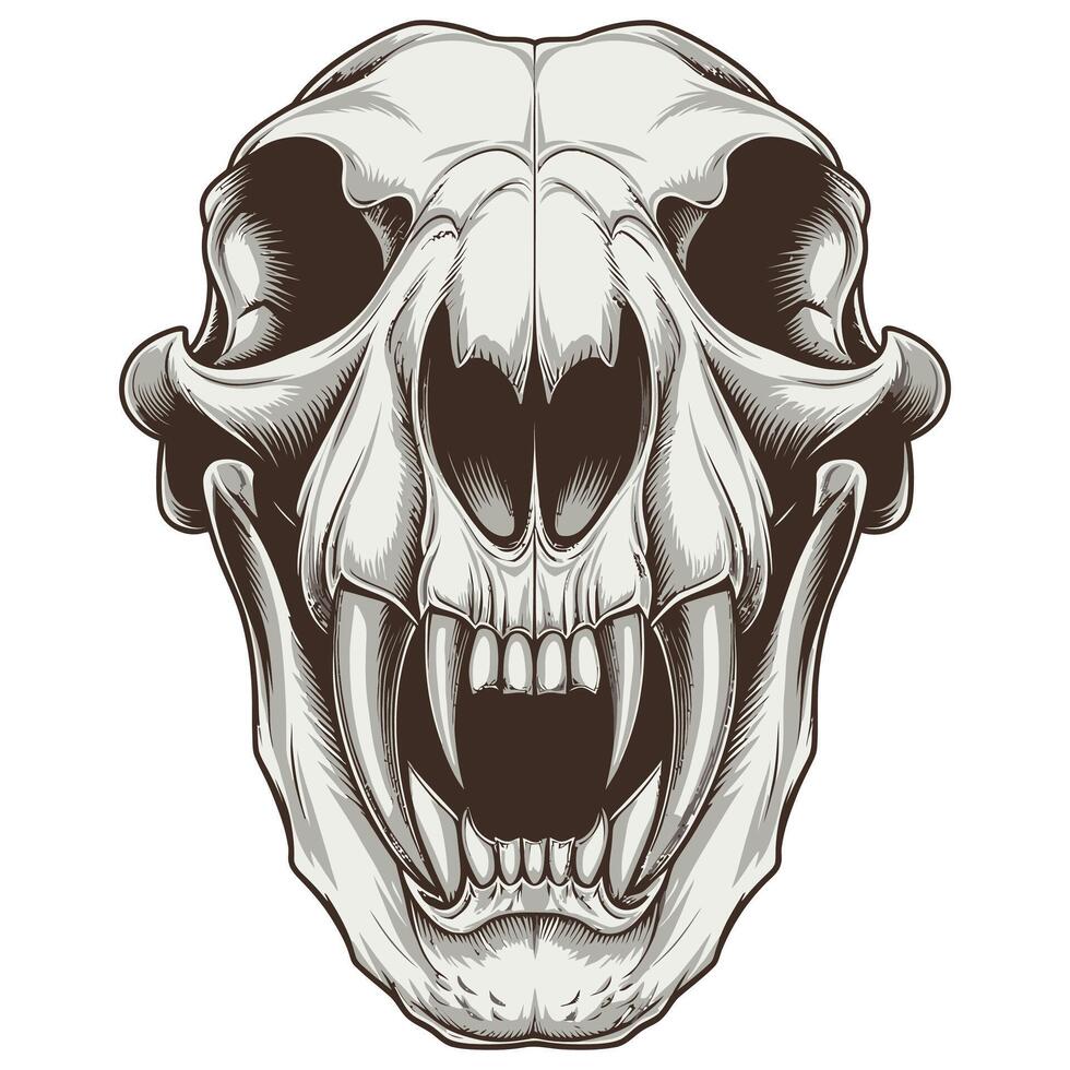 Black Silhouette of a Sabertooth Tiger Skull. vector