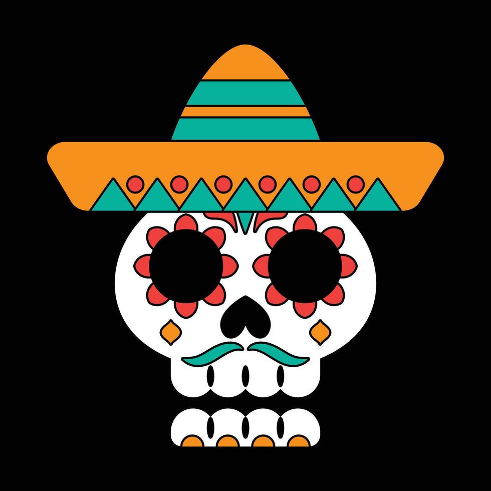 Mexican skull with sombrero vector