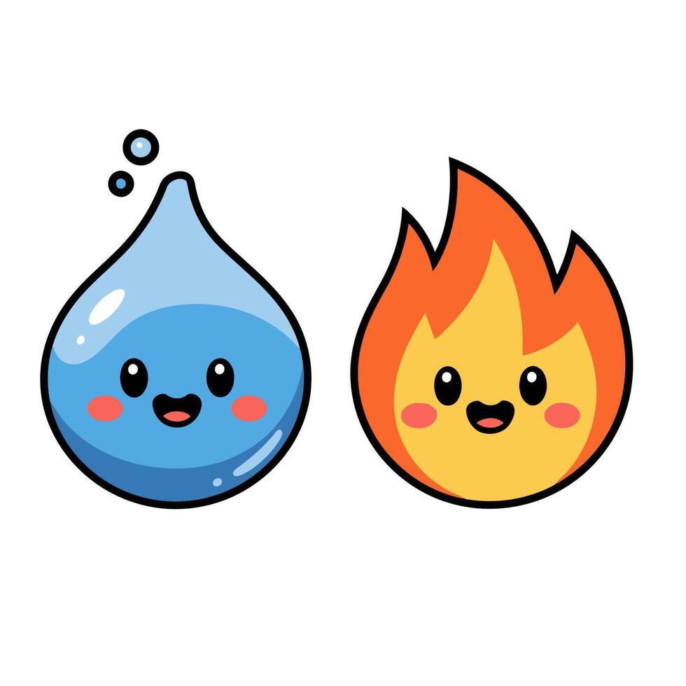 Cute Fire and Water Element Characters vector