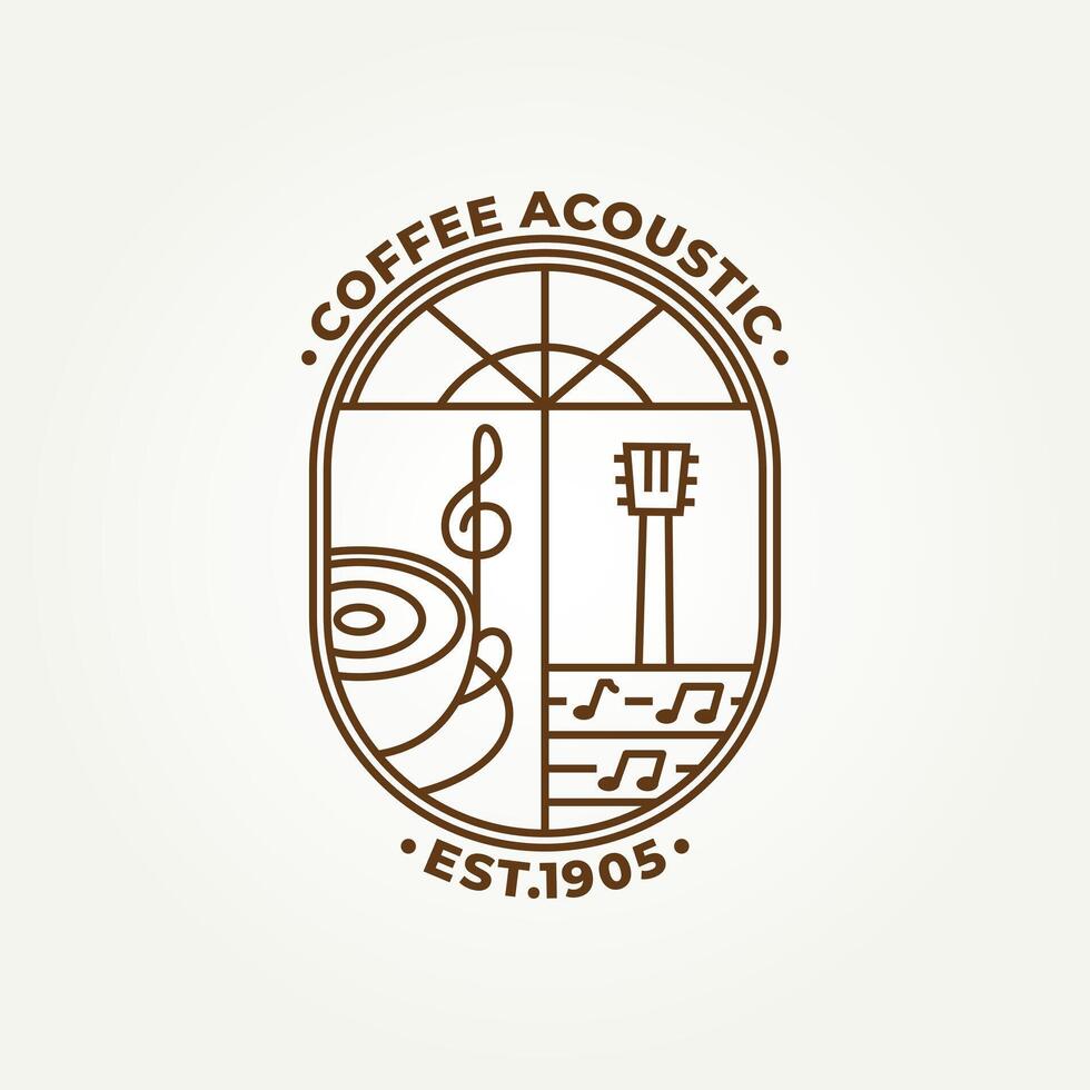 minimalist music and coffee acoustic line art icon badge logo illustration design vector