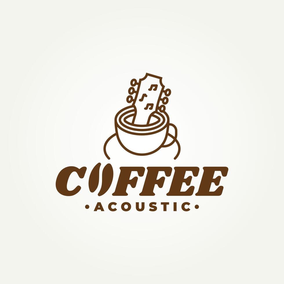 minimalist acoustic music cafe with guitar line art icon badge logo illustration design vector