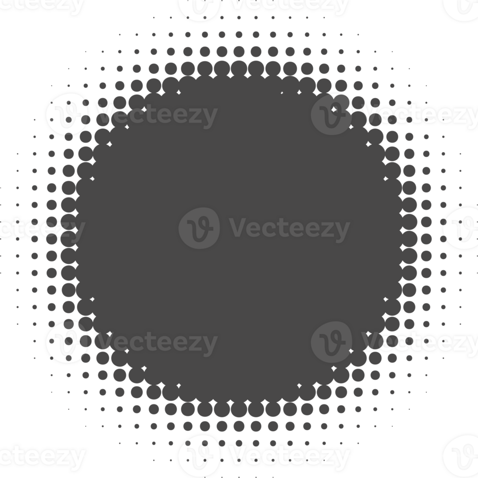 Dotted halftone abstract shape. Blurred shadow. Graphic element circular organic blob with gradation effect png