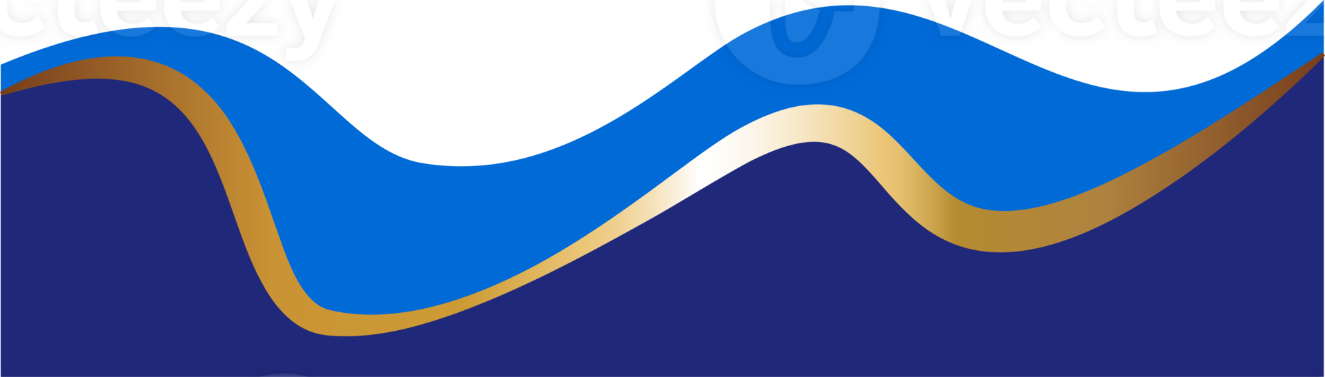 Border shape. Blue header with golden line for banner design. Abstract bottom for web page. Curved divider template. Wavy horizontal separator png
