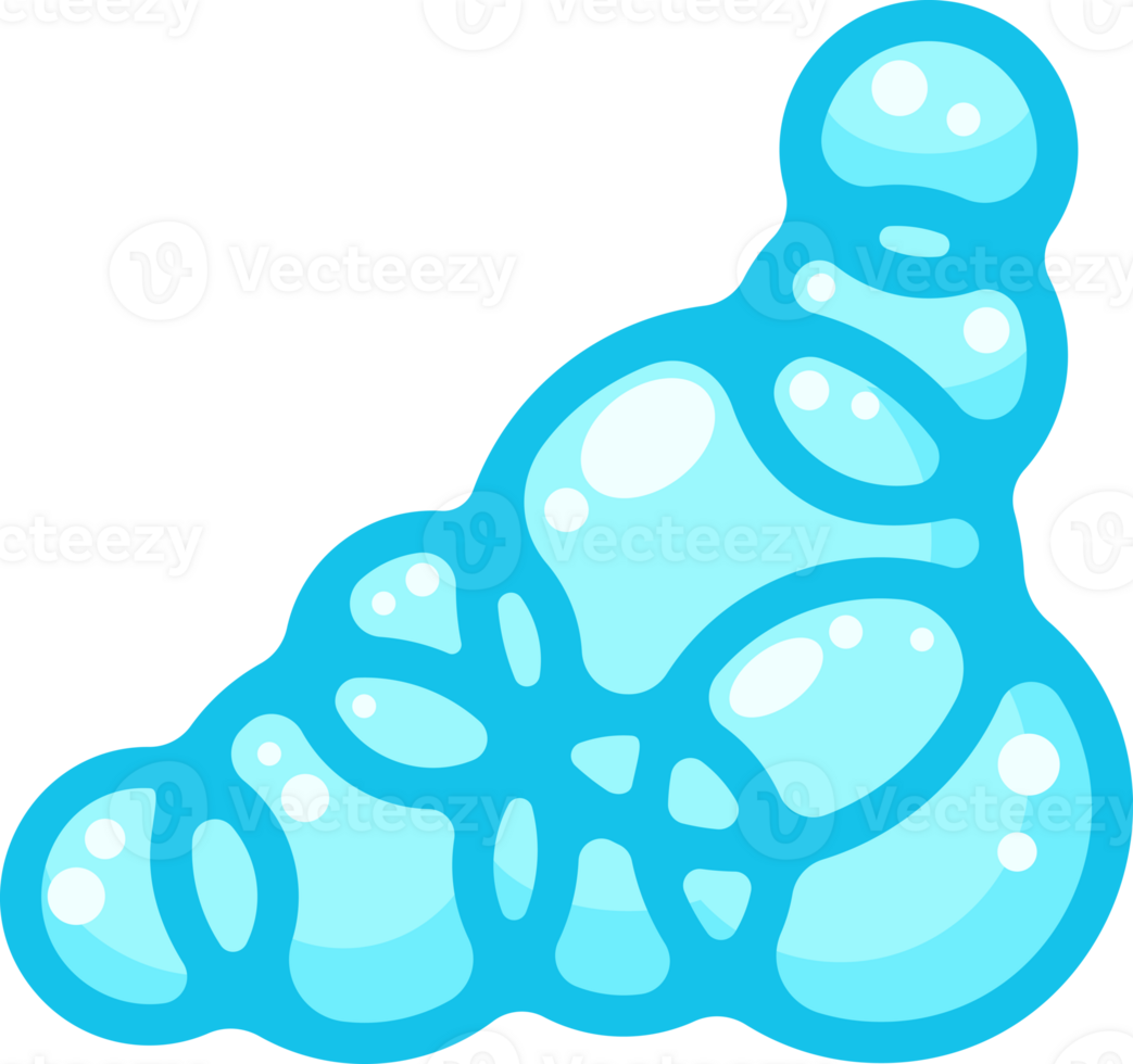 Soap foam bubbles. Cartoon bath suds cloud. Illustration of blue element. Liquid shape of shower gel, shampoo and splashes of detergent png