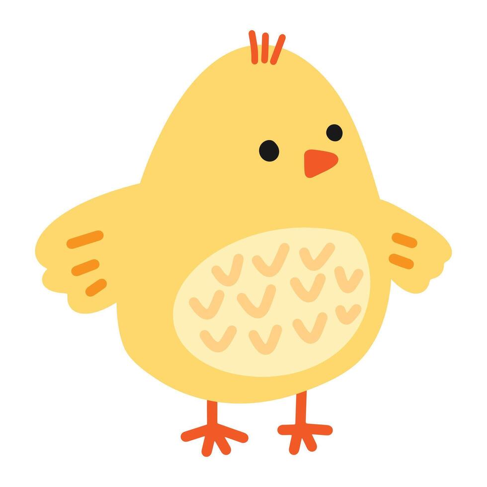 Cute baby chicken doodle simple naive style illustration. Farm animal bird kawaii character. Easter clipart isolated on white vector