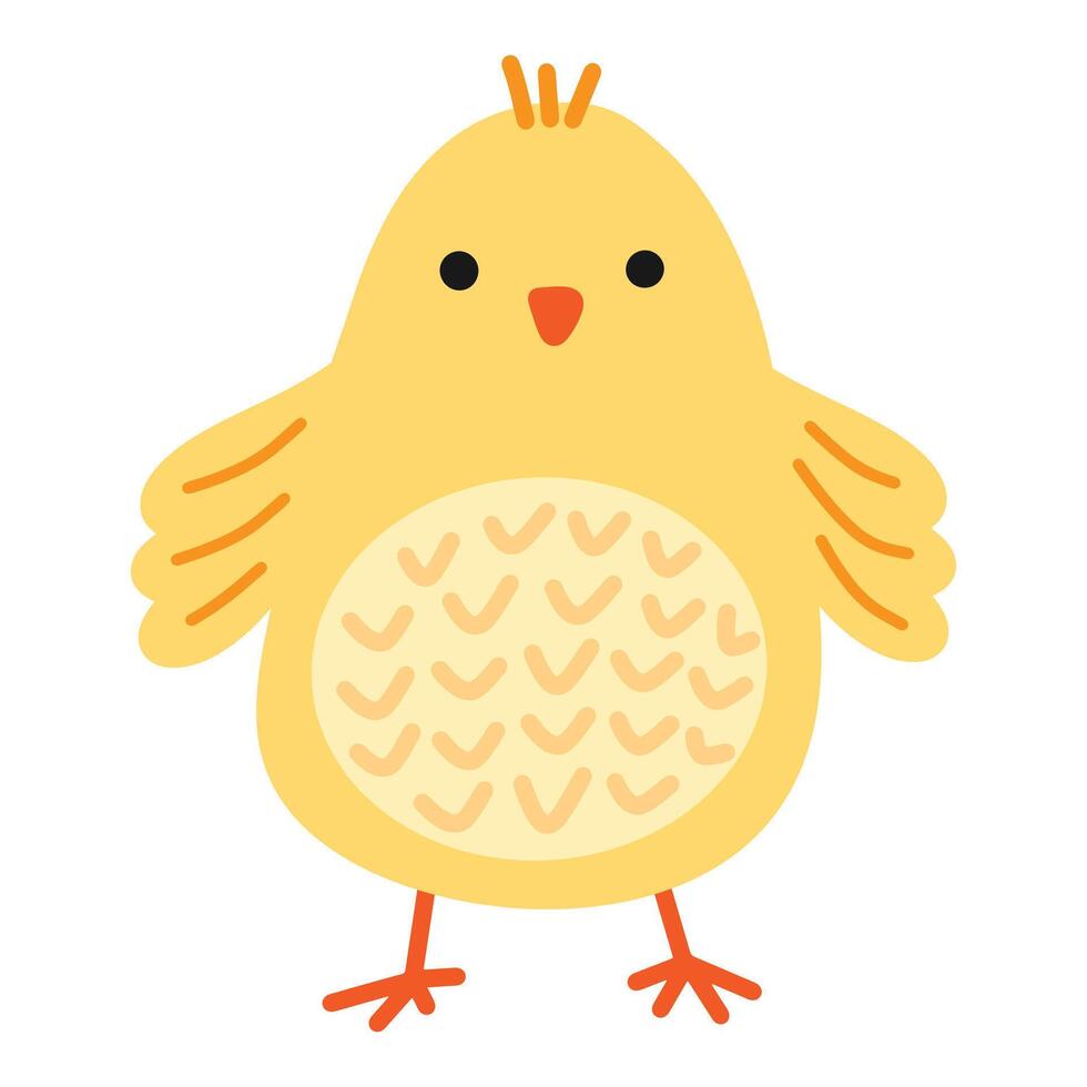 Cute baby chicken doodle simple naive style illustration. Farm animal bird kawaii character. Easter clipart isolated on white background vector