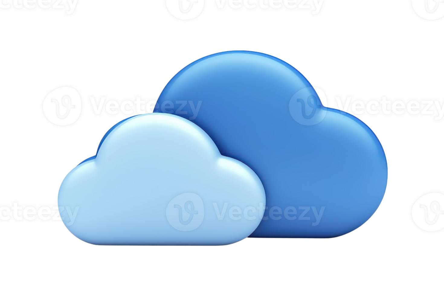 Two stylized blue clouds in varying shades, representing digital storage and connectivity. Ideal for technology and cloud computing themes png