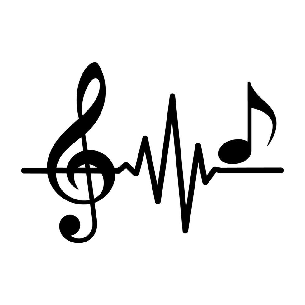 Music Heartbeat Line with Treble Clef and Note Minimalist Design vector