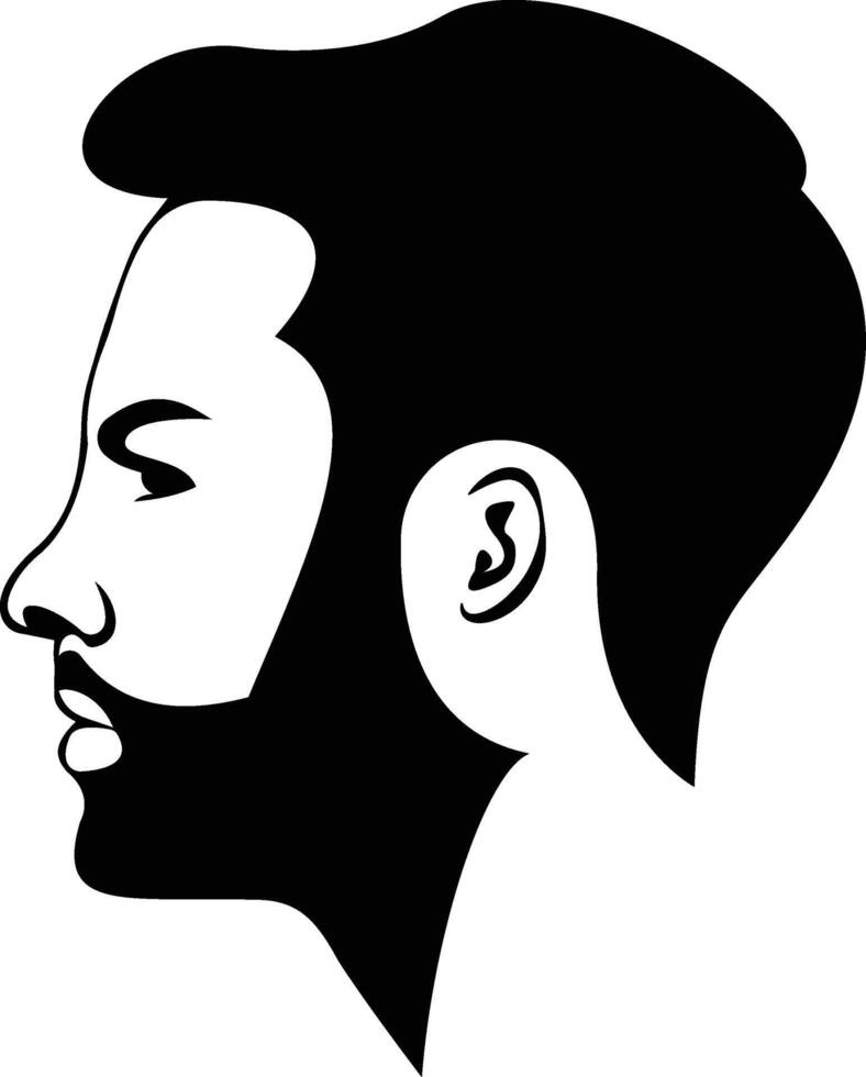 Man face with beard and mustache, black silhouette vector