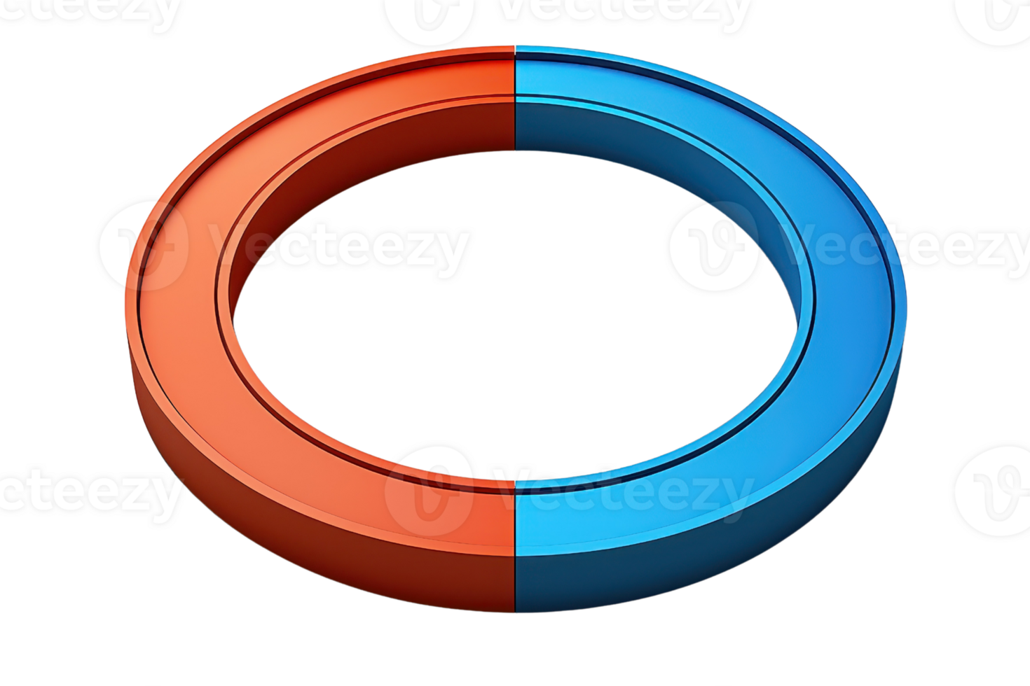 circular object divided into two halves, one orange and one blue, symbolizing contrast and balance. smooth surface reflects light, creating modern aesthetic png