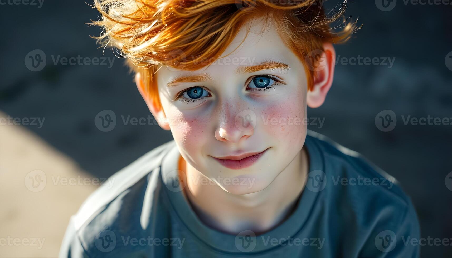 Portrait of a Cute Redhead Boy with Blue Eyes photo