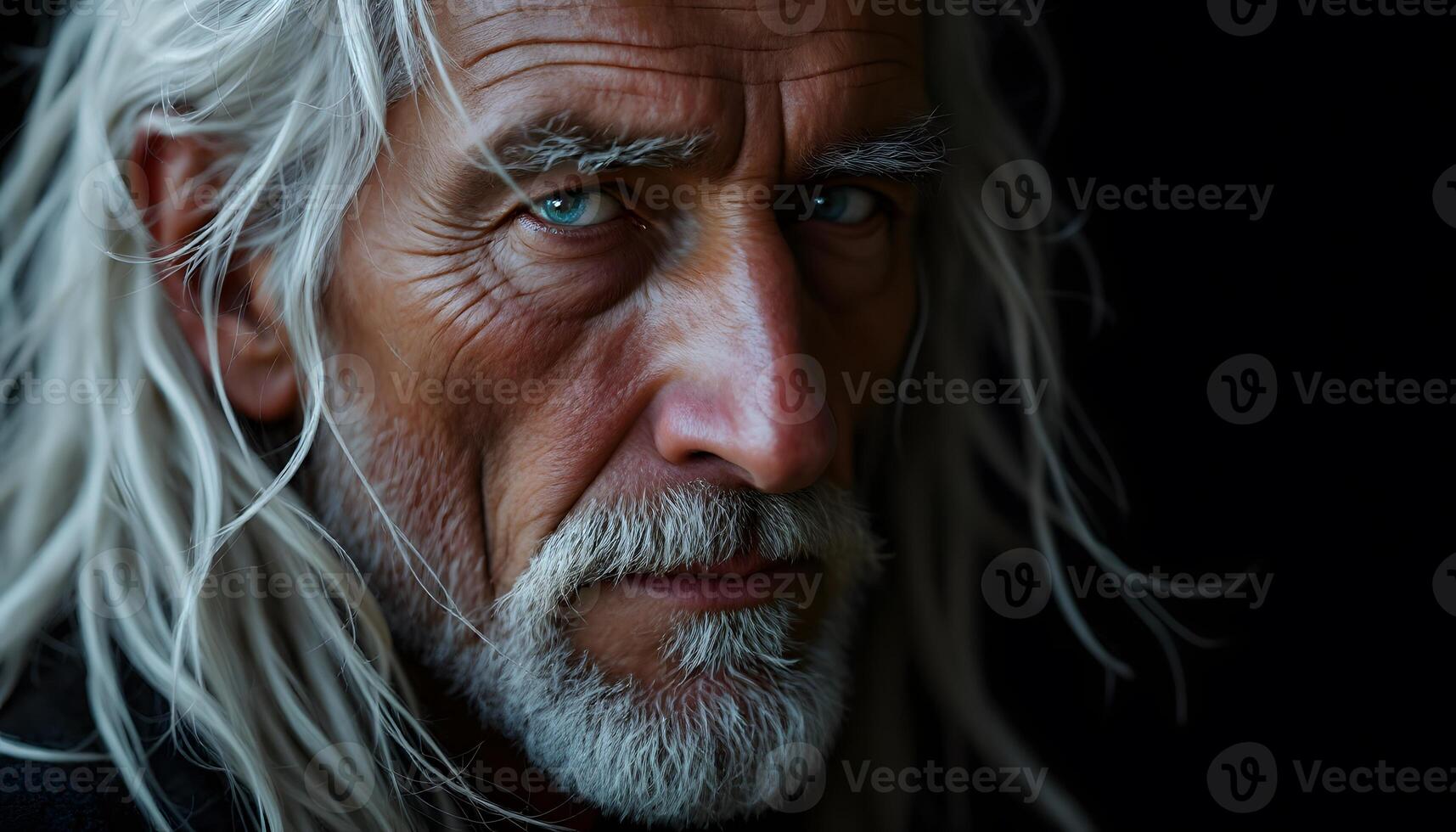 An old man with white hair and blue eyes photo