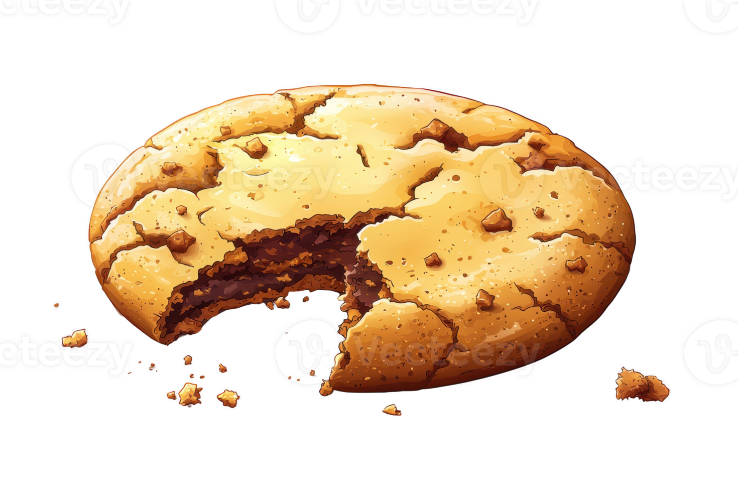 A delicious cookie with bite taken out, showcasing soft texture and chocolate filling, perfect for dessert lovers png