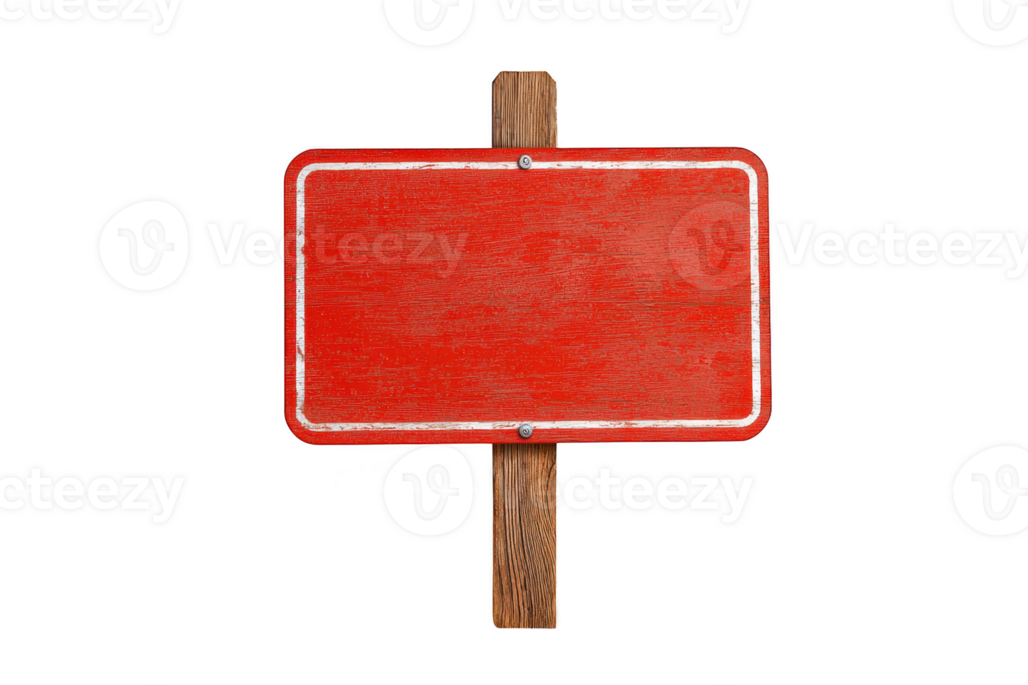 A blank red sign on wooden post, ideal for customization or messaging. Perfect for various uses in outdoor settings png