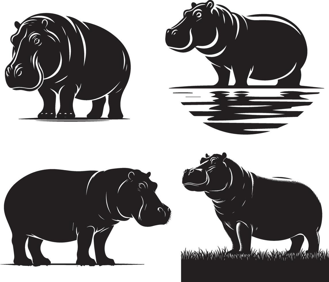 Hippopotamus silhouette art collection vector