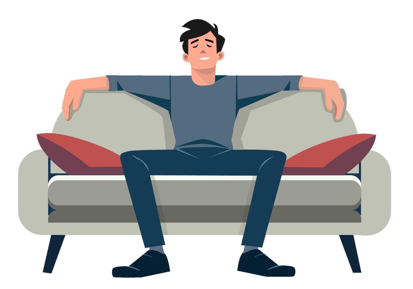 Flat illustration of a man relaxing on a sofa at home. vector