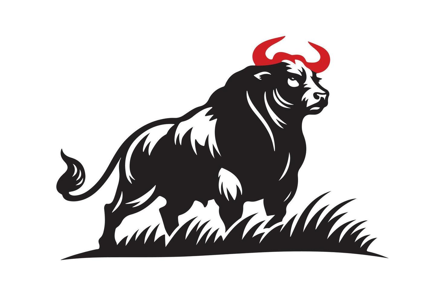 A stylized illustration of a strong, black bull with red horns vector
