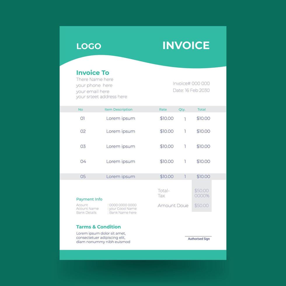 Minimalist blue invoice template design vector