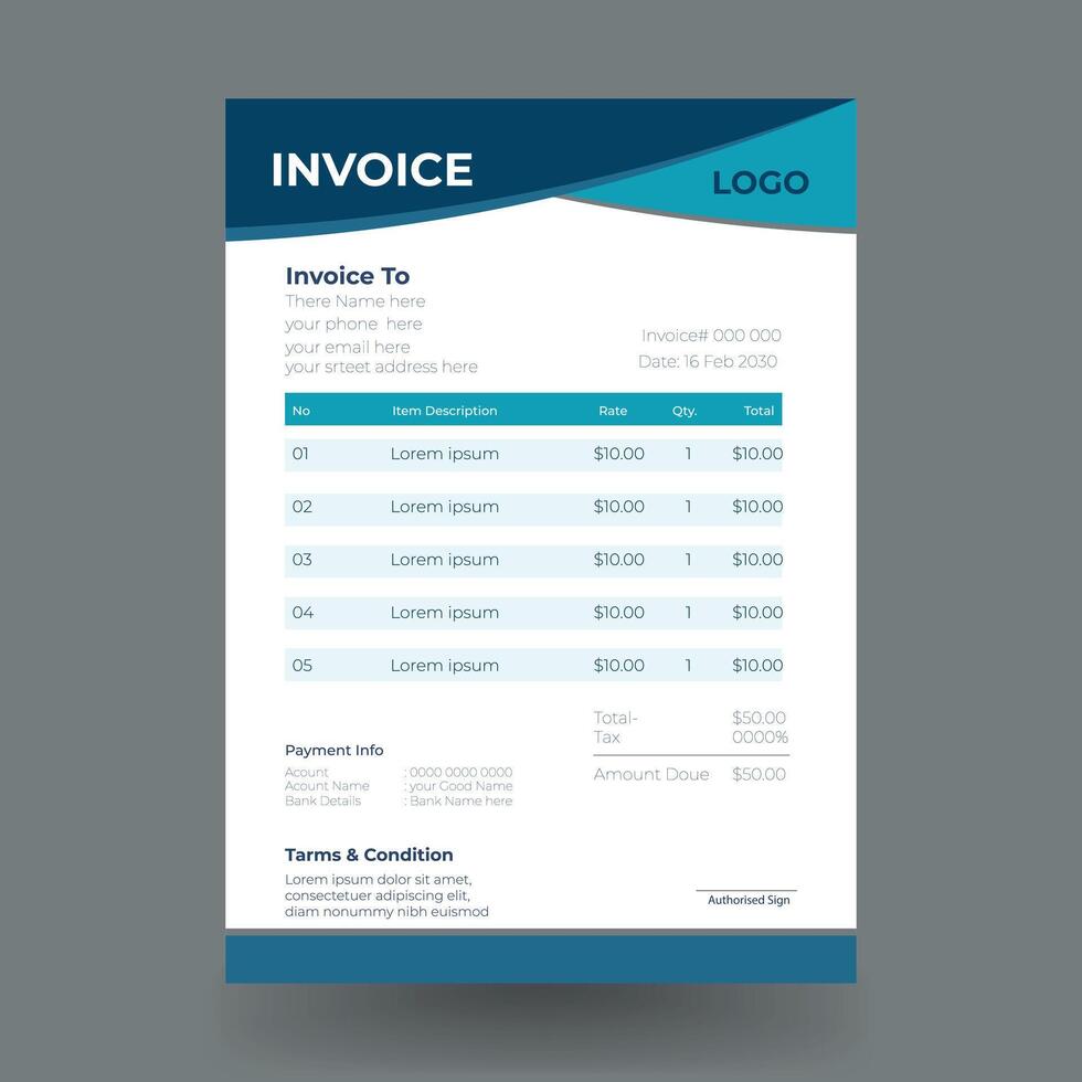 Professional blue blue invoice template design vector