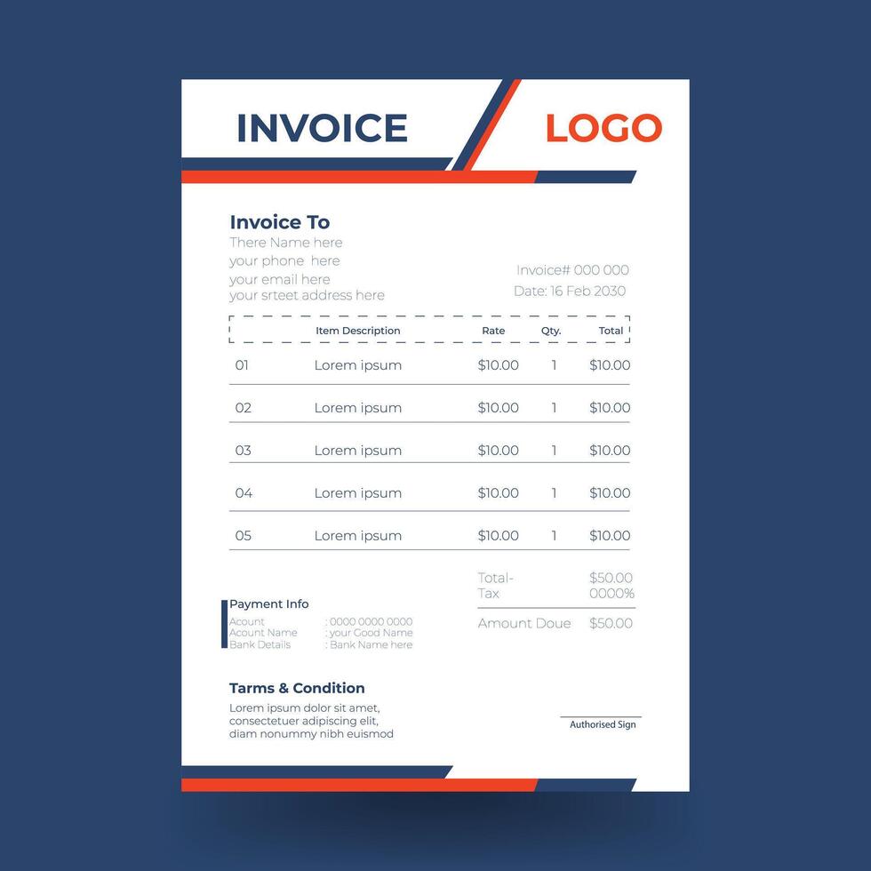 Clean red and blue invoice template design vector