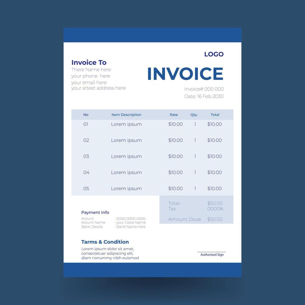 creative blue blue invoice template design vector